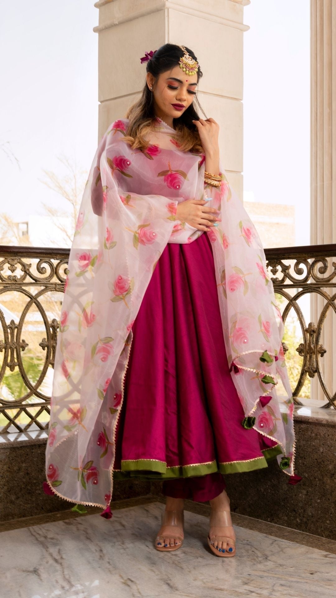 Magenta Lilly Cotton Silk Anarkali Set