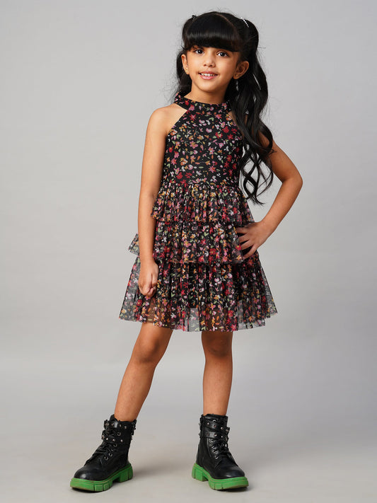 Razzle Dazzle Girls Black Georgette Party Dress