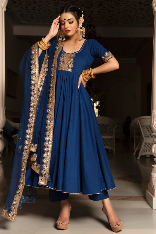 Minakari Blue Anarkali Set