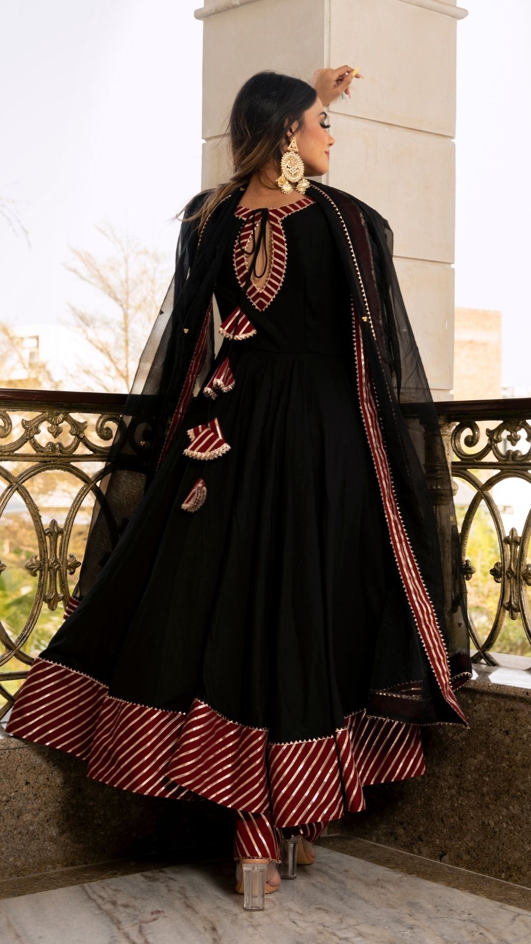 Hina Black And Maroon Anarkali Set