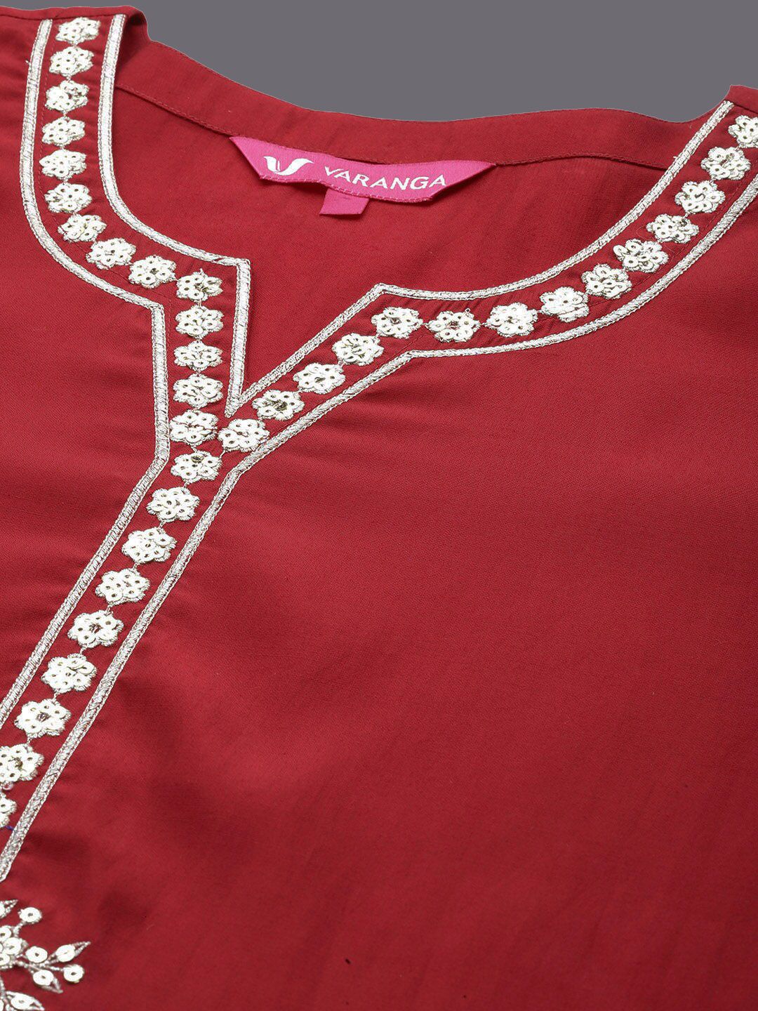 Dhiyona VA Women'sNotch Neck Ethnic Motifs Yoke Design Regular Sequinned Straight Kurta Set