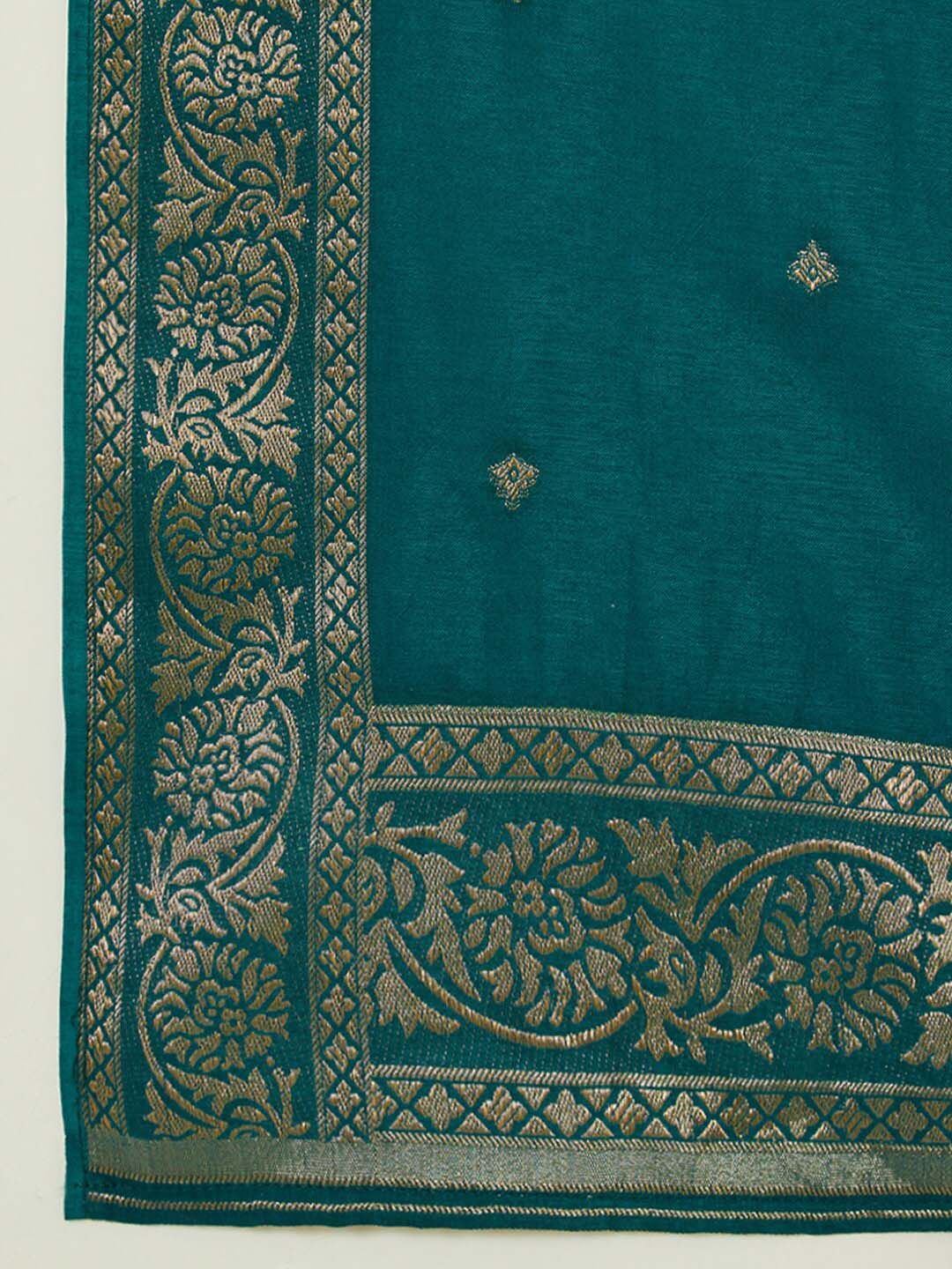Dhiyona SO Women's Floral Printed Round Neck Three-Quarter Sleeves Kurta with Trousers & With Dupatta