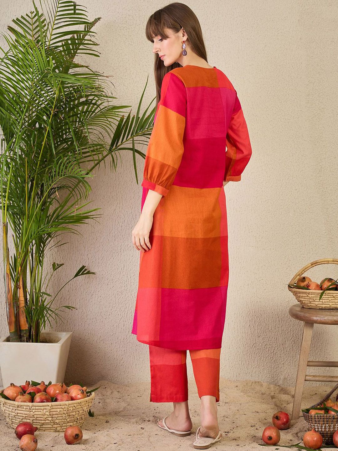Dhiyona IE Women's Adults-Women Colourblocked A-Line Kurta with Trousers