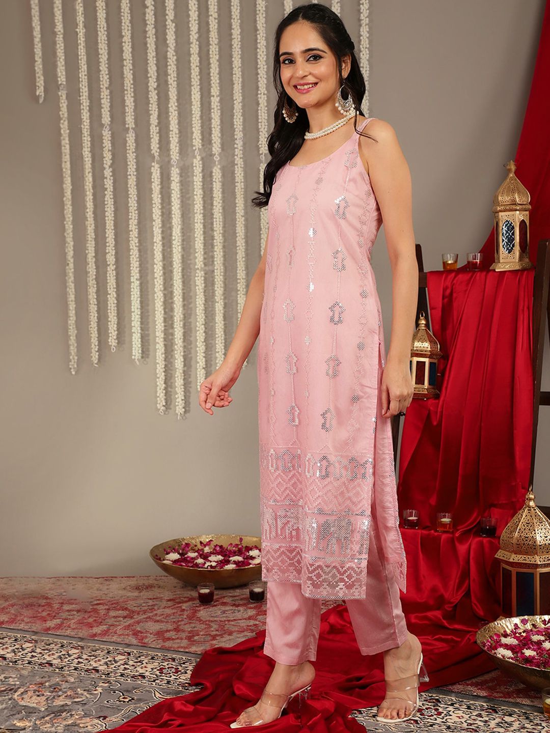Dhiyona VA Women'sEthnic Motifs Embellished Regular Kurta with Trousers & With Dupatta