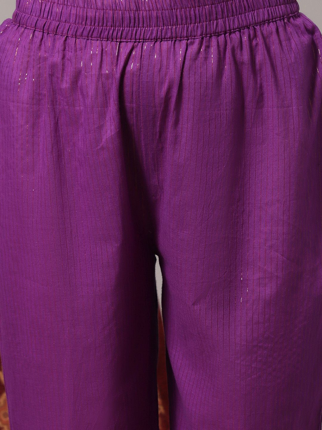 Dhiyona VA Women's Purple Ethnic Motifs Yoke Design Pure Cotton Kurta with Trousers & Dupatta