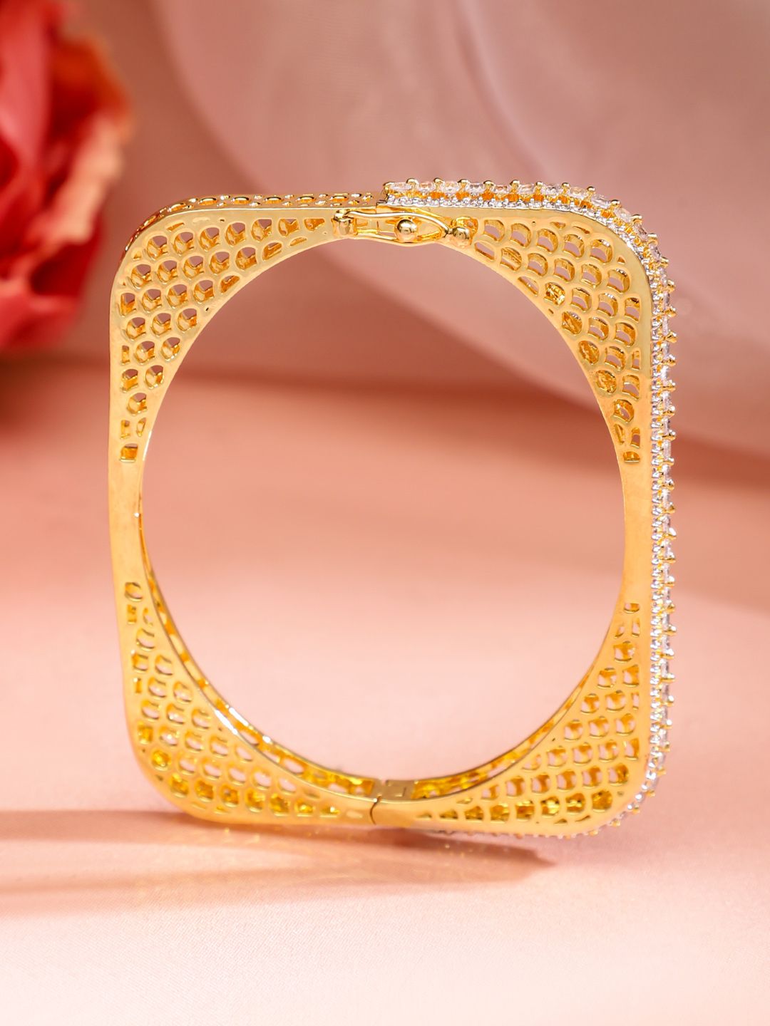 Dhiyona RJ Women's Brass Cubic Zirconia Gold-Plated Bangle-Style Bracelet