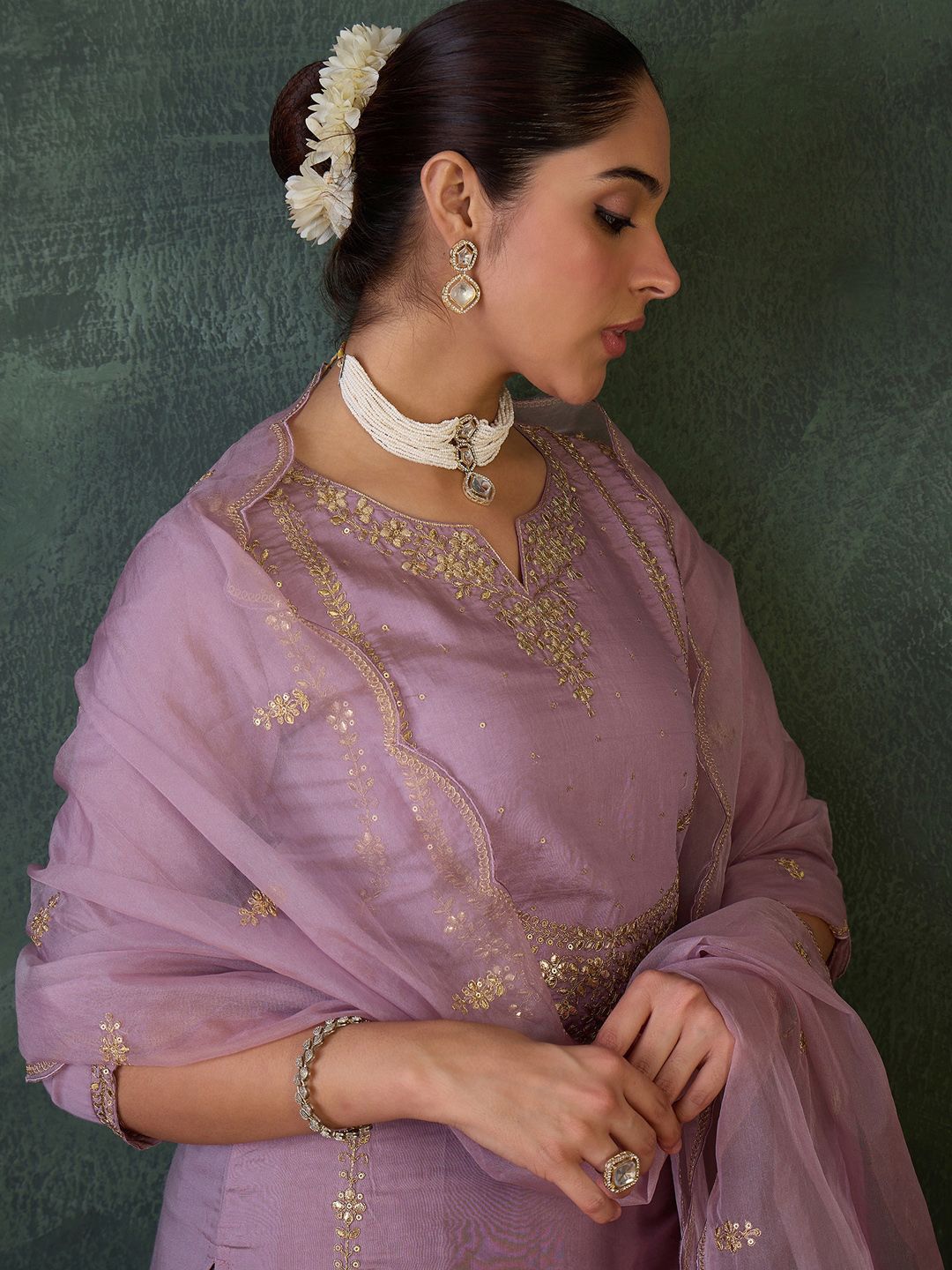 Women Ethnic Motifs Embroidered Kurta with Trousers & Dupatta