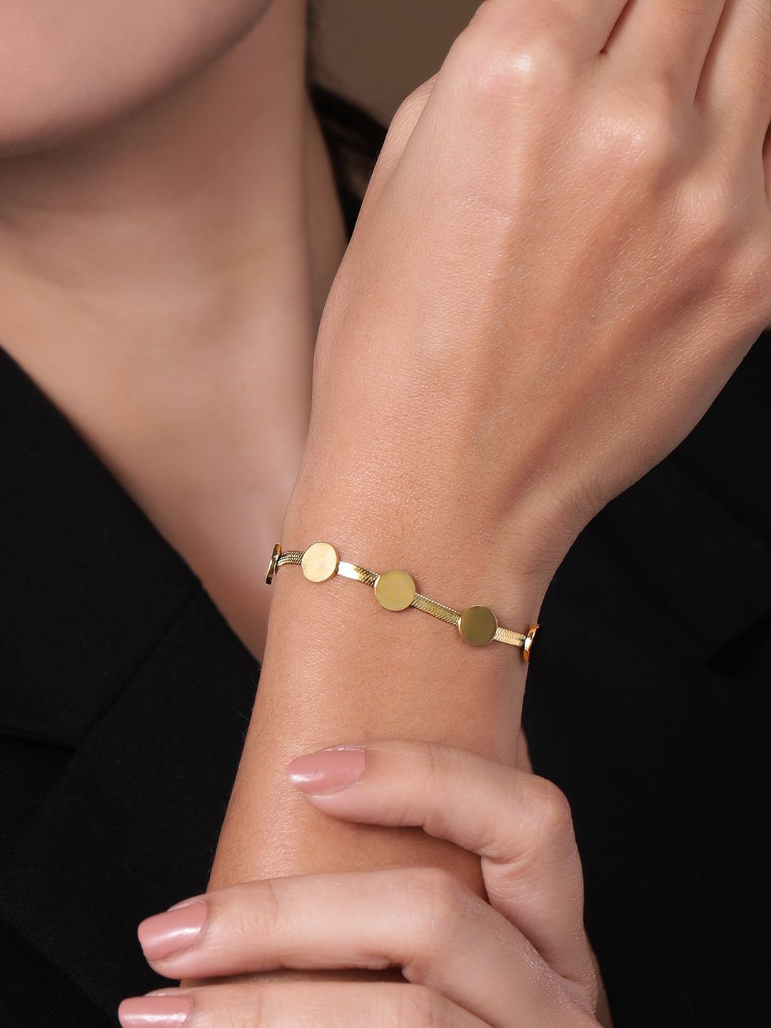 Dhiyona RJ Women's 18K Gold Plated Stainless Steel Tarnish-Free Waterproof Minimal Demi-Fine Bracelet