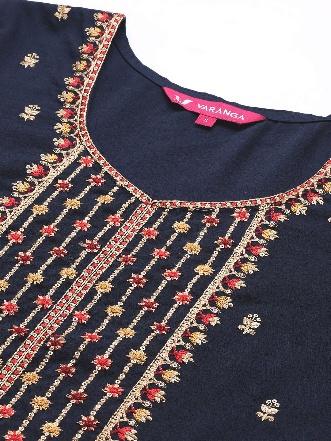 Dhiyona VA Women's Blue Embroidered Kurta with Trousers & With Dupatta