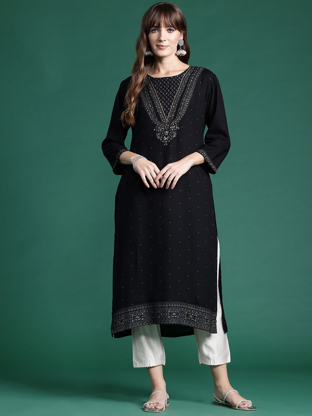 Dhiyona IE Pack of 2 Foil Printed Sequinned Kurta