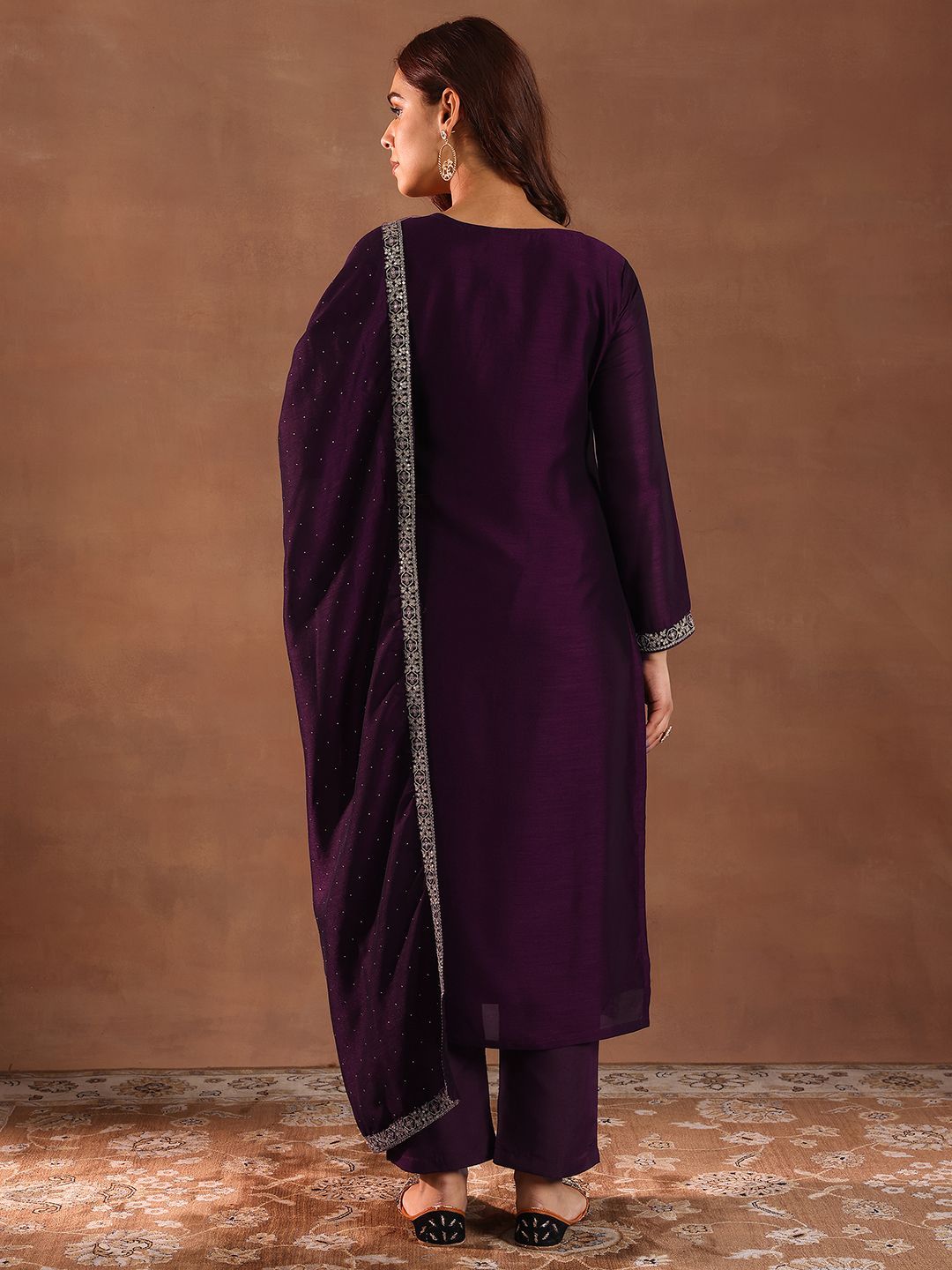 Dhiyona LB Women's Ethnic Motifs Embroidered Sequinned Straight Kurta with Trousers & Dupatta