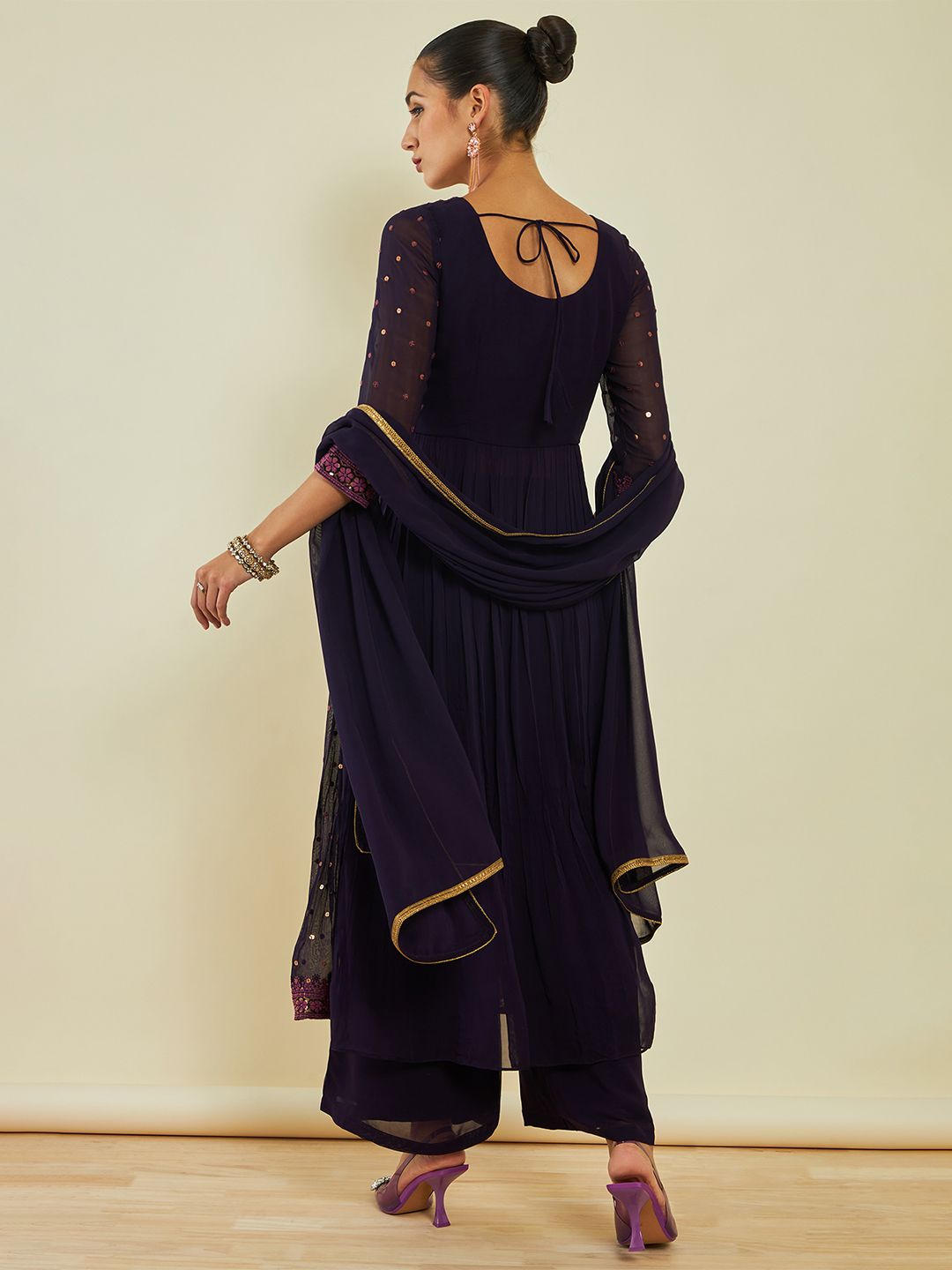 Dhiyona SO Women's Ethnic Motifs Embroidered Sequined Kurta with Palazzos & Dupatta