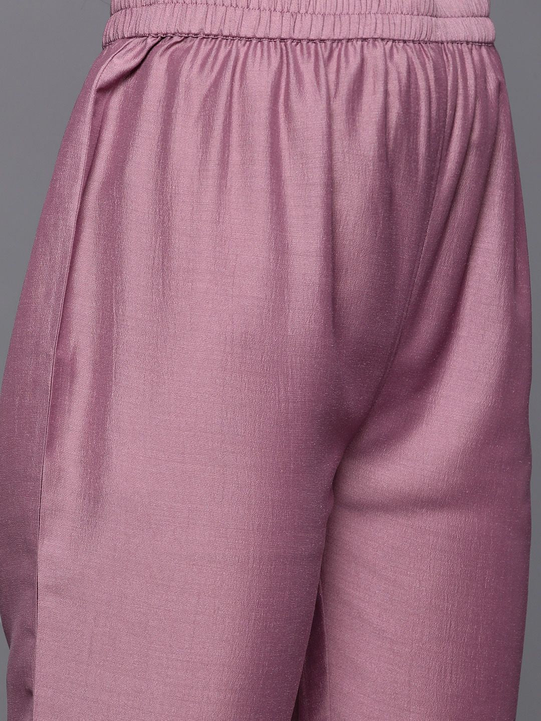 Dhiyona VA Women's Mauve Ethnic Motifs Embroidered Gotta Patti Kurta with Trousers & With Dupatta
