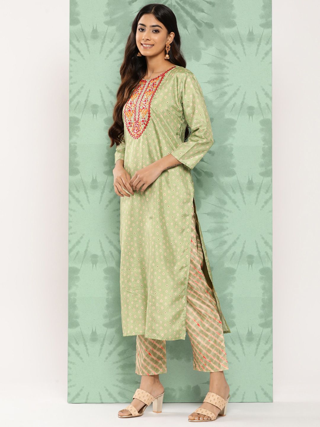 Dhiyona VA Women's Ethnic Motifs Embroidered Mirror Work Kurta with Trousers & With Dupatta
