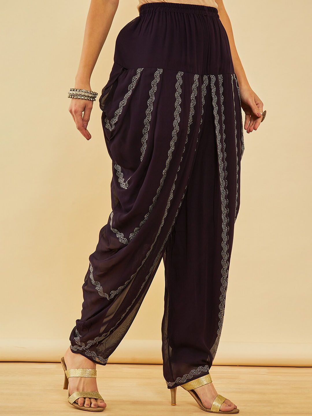 Dhiyona SO Women's Ethnic Motifs Regular Beads and Stones Kurta with Dhoti Pant & With Dupatta