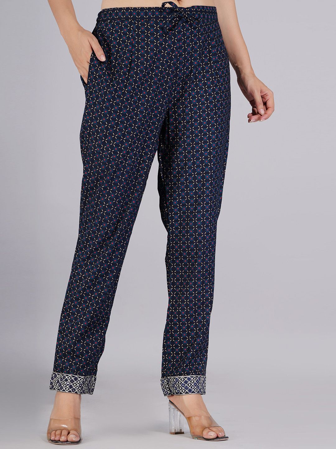 Dhiyona KL Ethnic Motifs Printed Mirror Work Kurta With Trousers & Dupatta