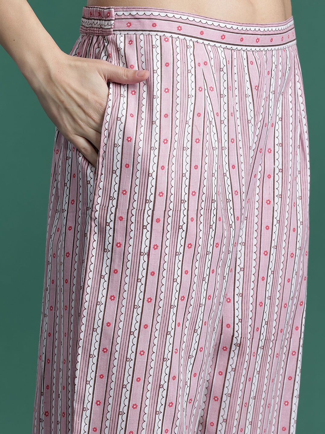 Dhiyona IE Floral Printed Pure Cotton Kurta with Trousers