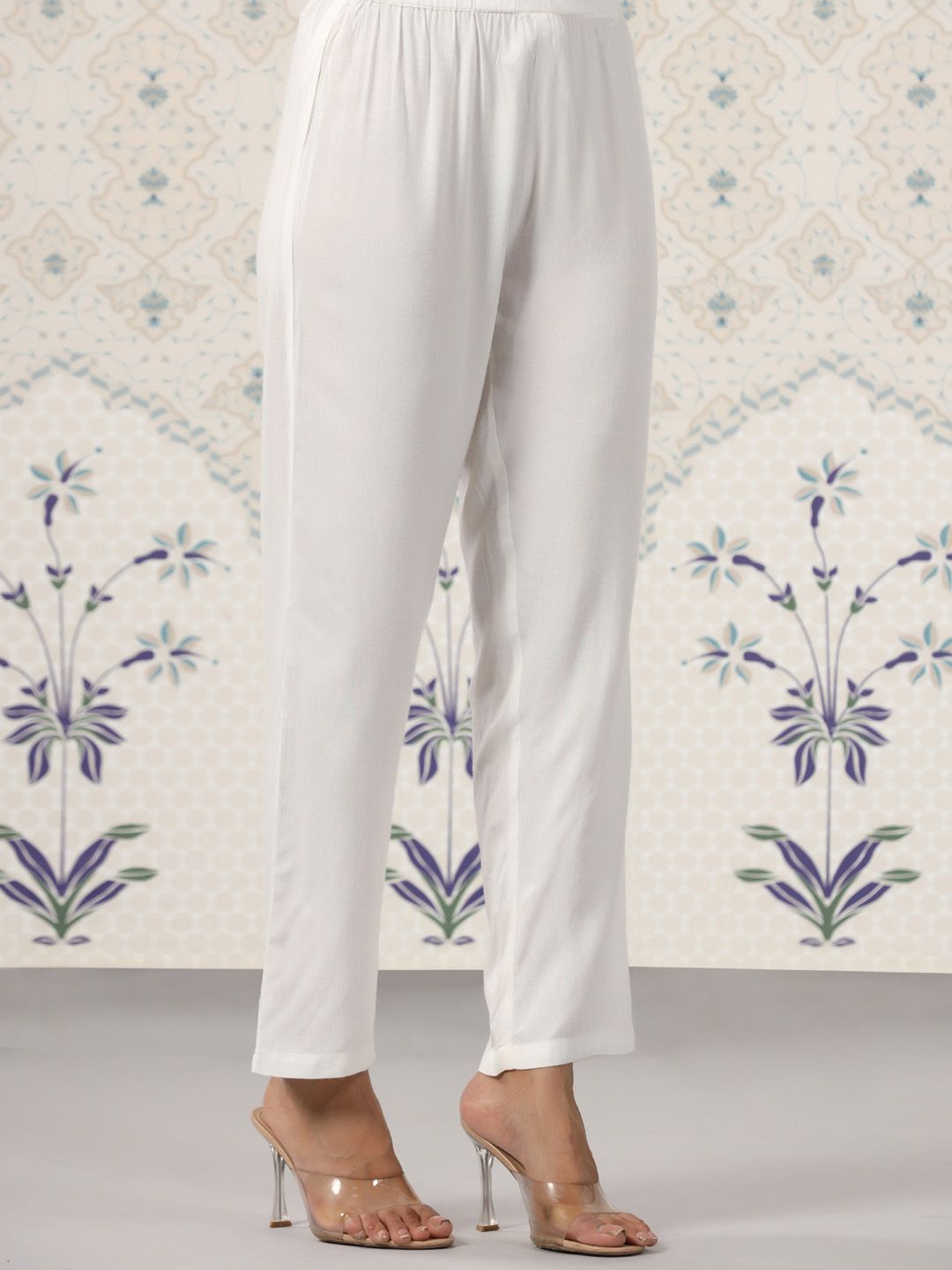 Dhiyona OD Ethnic Motif Printed Tie Up Neck A-Line Kurta With Trousers