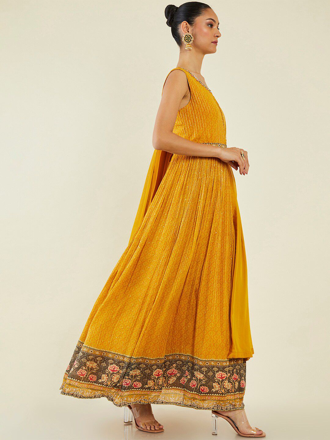 Dhiyona SO Women's Embroidered Georgette Anarkali Kurta with Churidar & with Dupatta