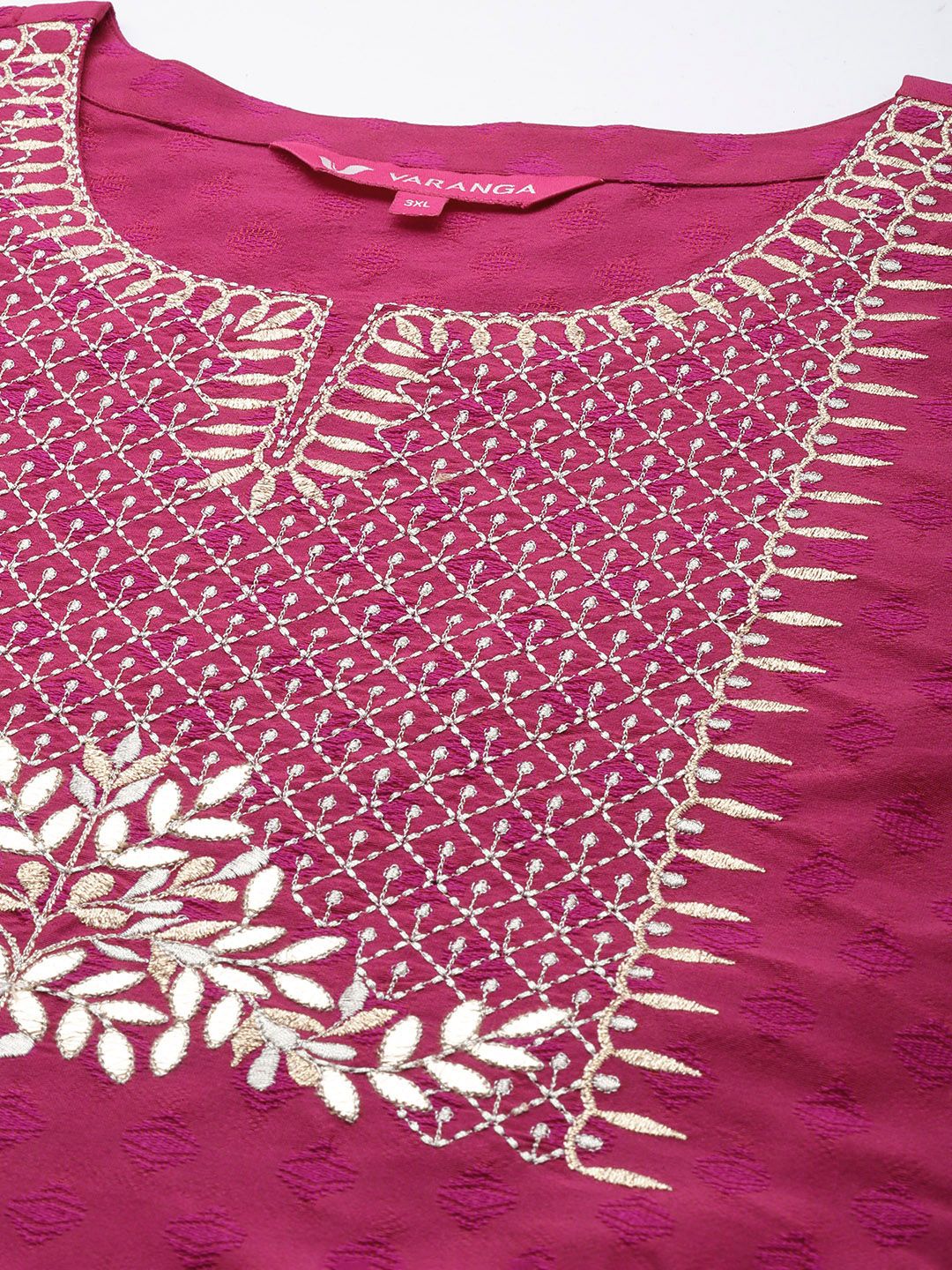 Dhiyona VA Women's Magenta Floral Embroidered Kurta with Trousers & Dupatta