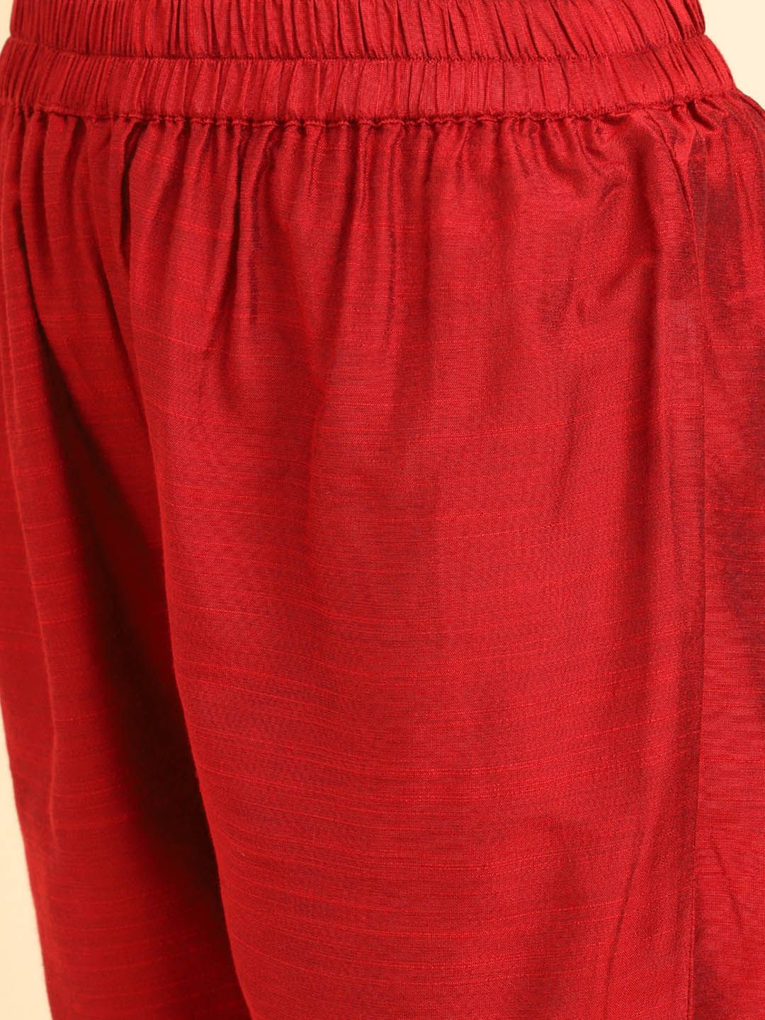 Dhiyona VA Women'sRed Ethnic Motifs Yoke Design Thread Work Kurta Wth Trousers & Dupatta