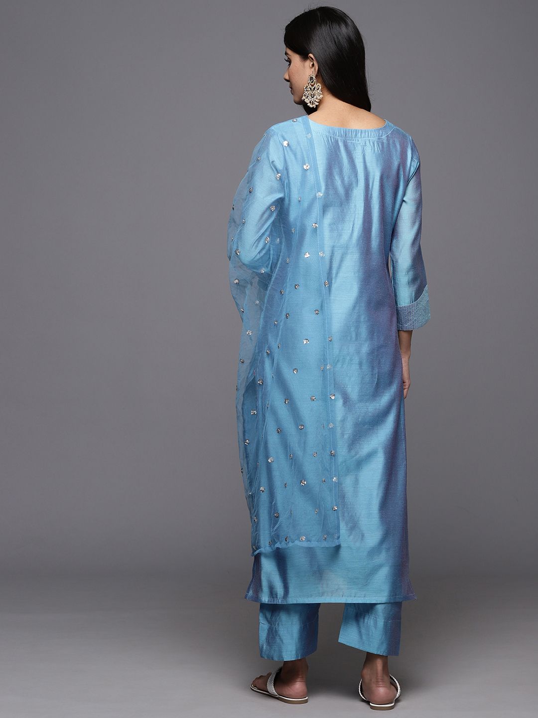 Dhiyona VA Women'sFloral Embroidered Chanderi Silk Kurta With Trousers & Dupatta