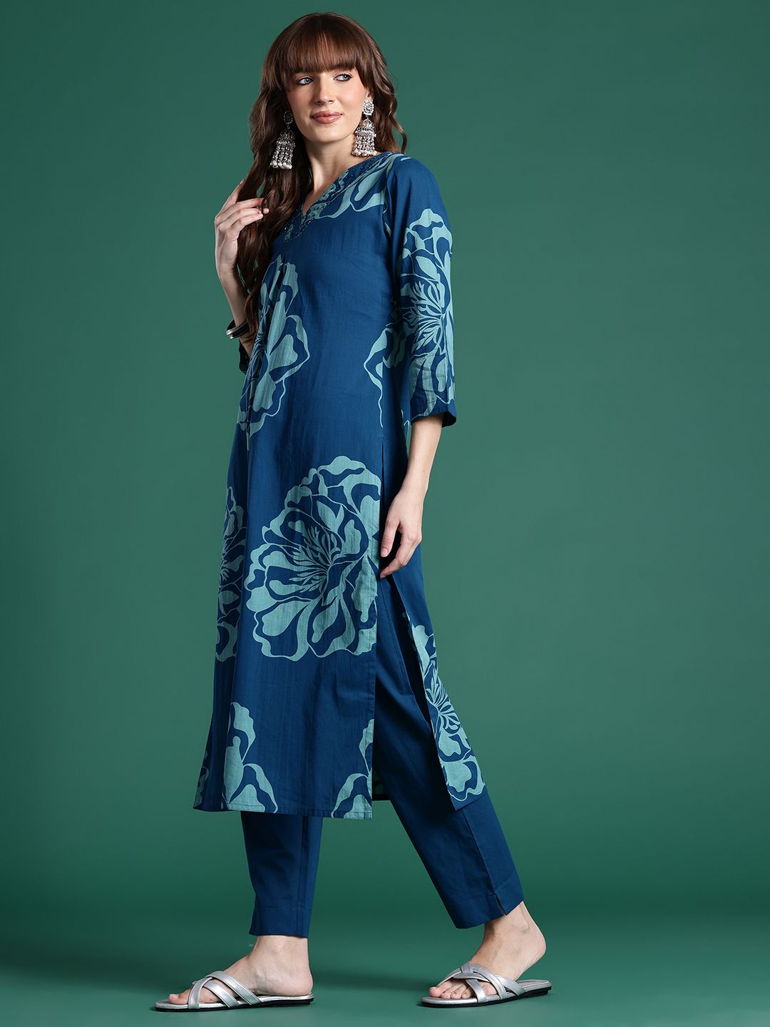 Dhiyona IE Floral Printed Pure Cotton Kurta With Trousers & Dupatta