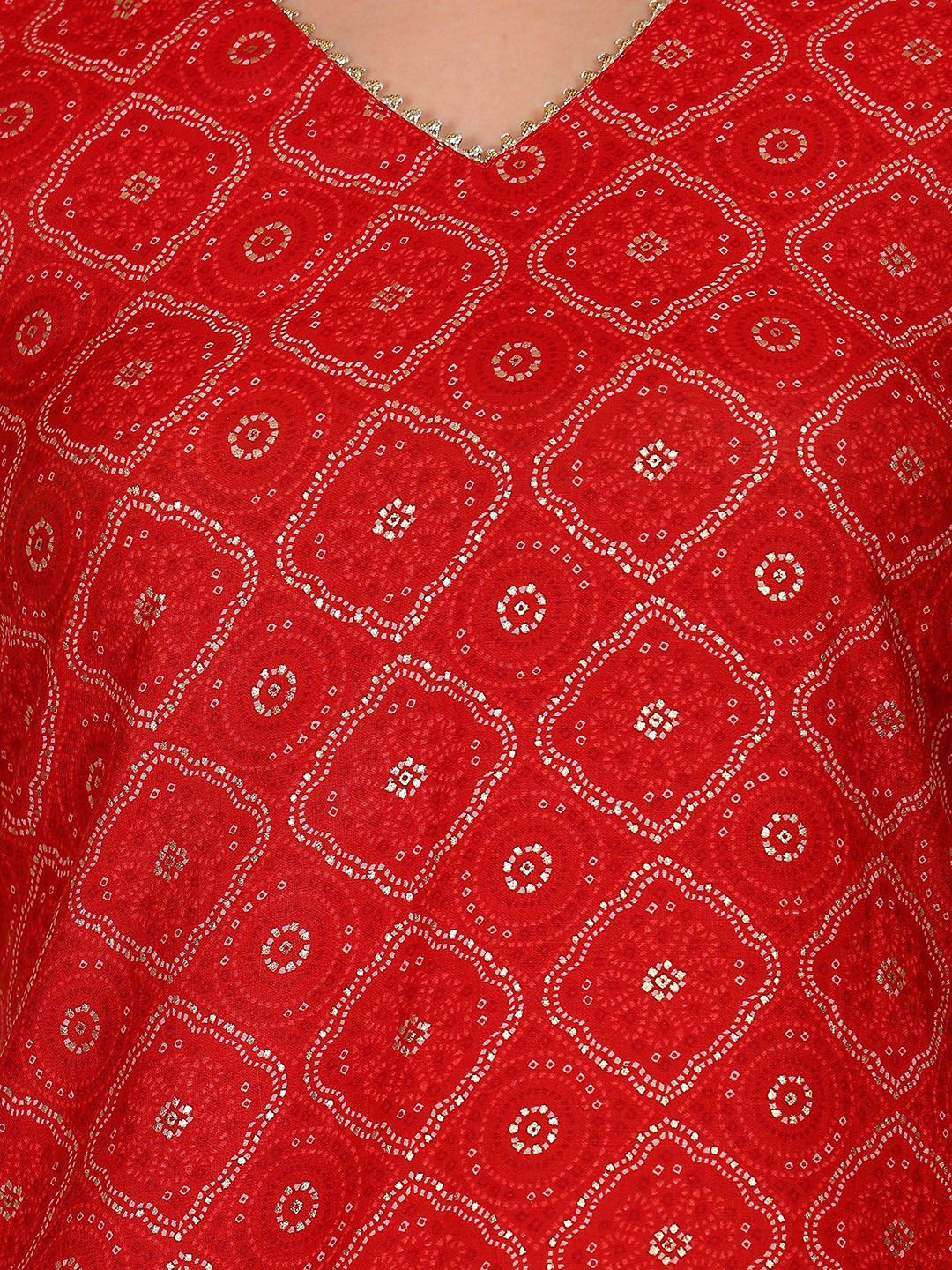 Dhiyona OD Bandhani Printed V-Neck Gotta Patti Straight Kurta with Trousers