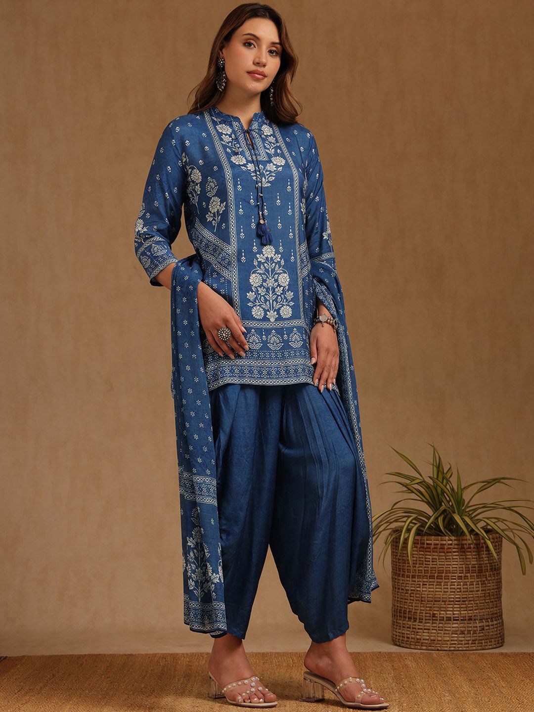 Dhiyona SO Women's Women Ethnic Motifs Printed Kurta with Dhoti Pants & Dupatta