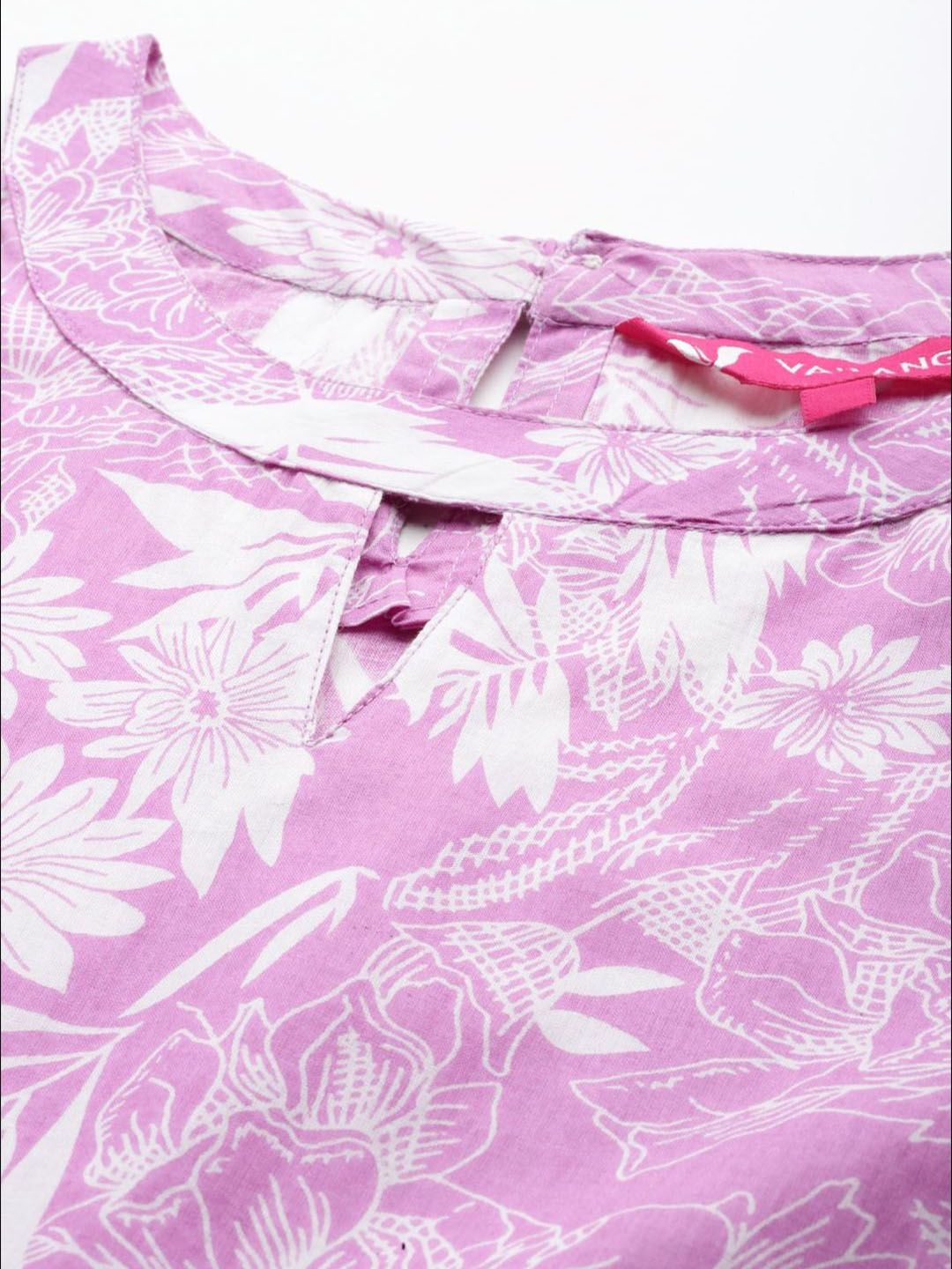 Dhiyona VA Women's Floral Printed Empire Pure Cotton Kurta with Trousers