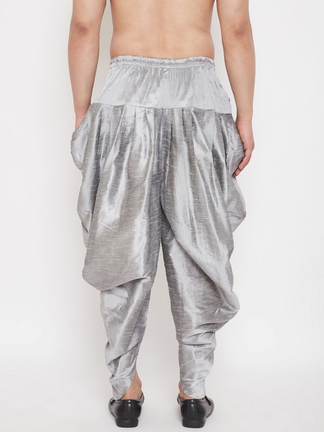 Men's Grey Silk Blend Regular Dhoti