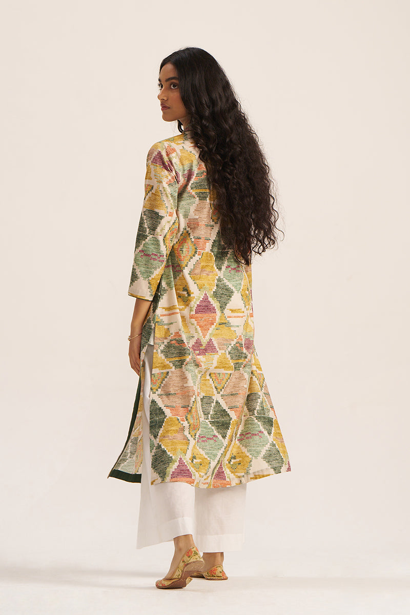 Women's Moss Green and Mustard Cotton Kurta