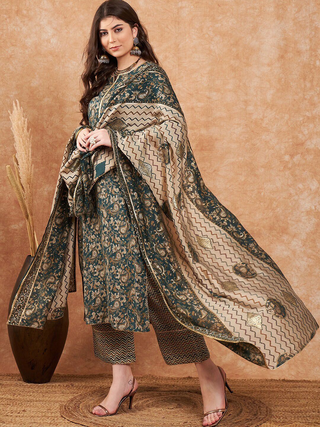 Dhiyona SN Women's Ethnic Motifs Printed Pure Cotton Kurta With Palazzo & Dupatta