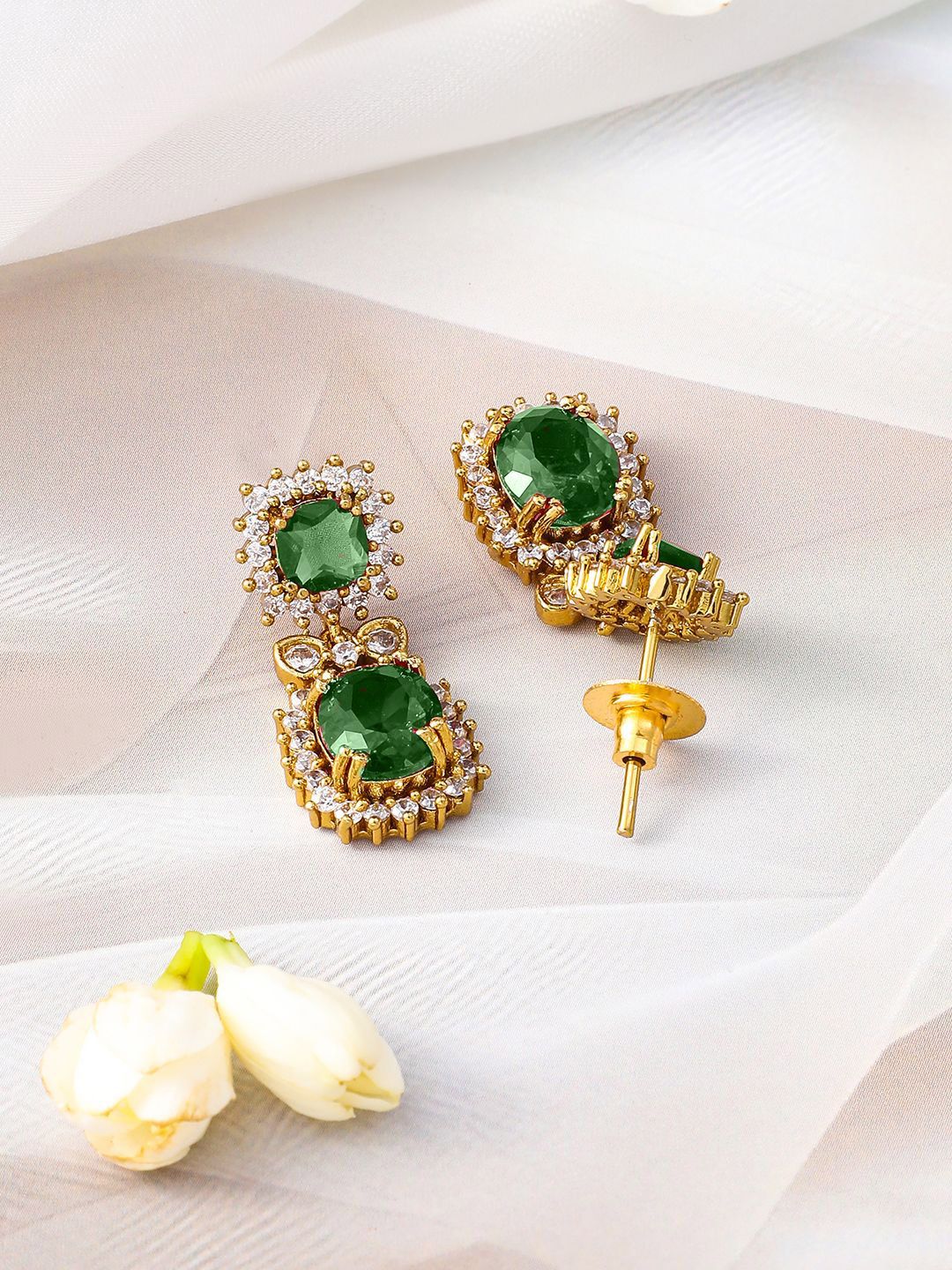 Dhiyona RJ Women's 22K Gold-Plated Emerald Green Stone & Sparkling Cubic Zirconia Studded Necklace Set