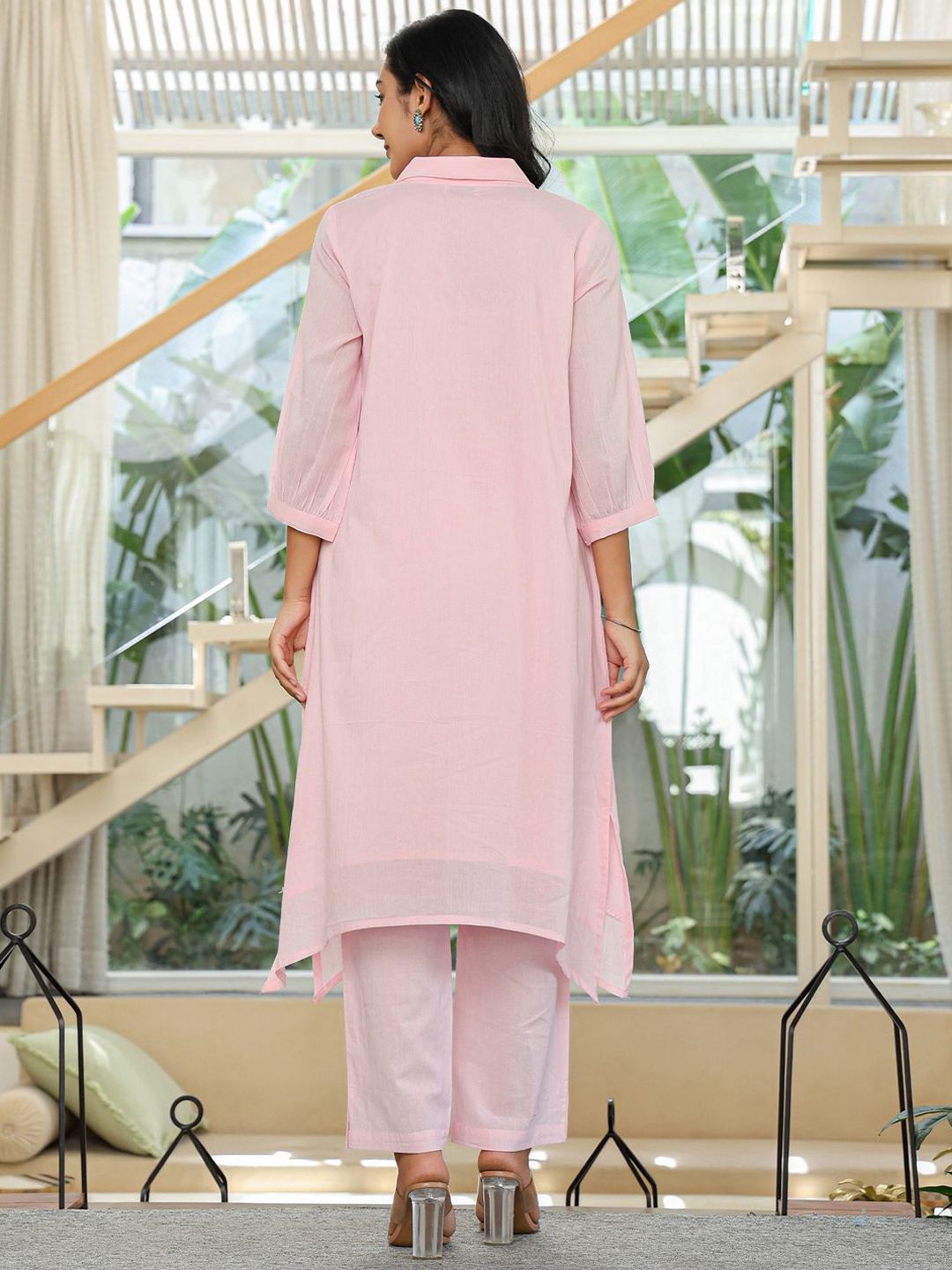 Dhiyona IE Floral Embroidered Pure Cotton Tunic With Trousers Co-Ords