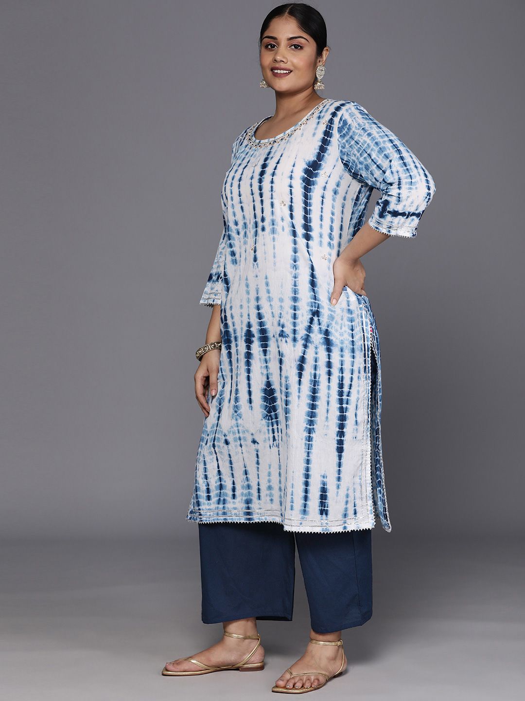 Dhiyona VA Women'sPlus Size Dyed Regular Pure Cotton Kurta with Palazzos & Dupatta