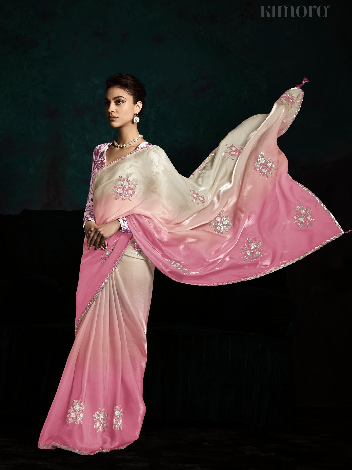 Dhiyona KM Women Elegant Pink Shade Organza Saree With Designer Blouse