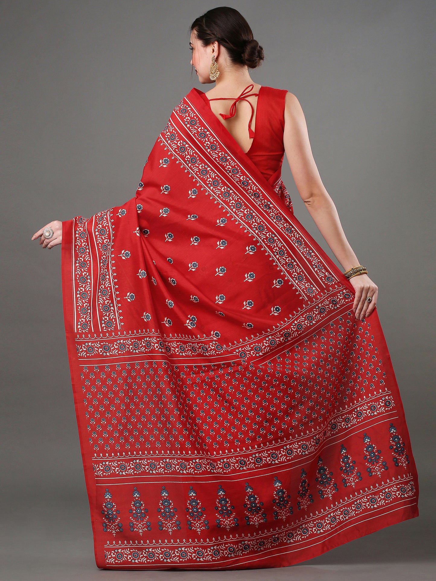 Women's Bhagalpuri Silk Red Printed Designer Saree With Blouse Piece