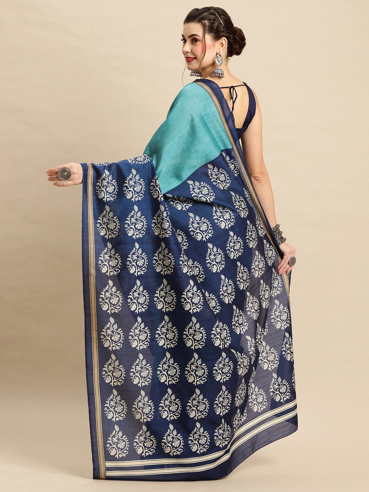 Women's Bhagalpuri Silk Blue Printed Designer Saree With Blouse Piece