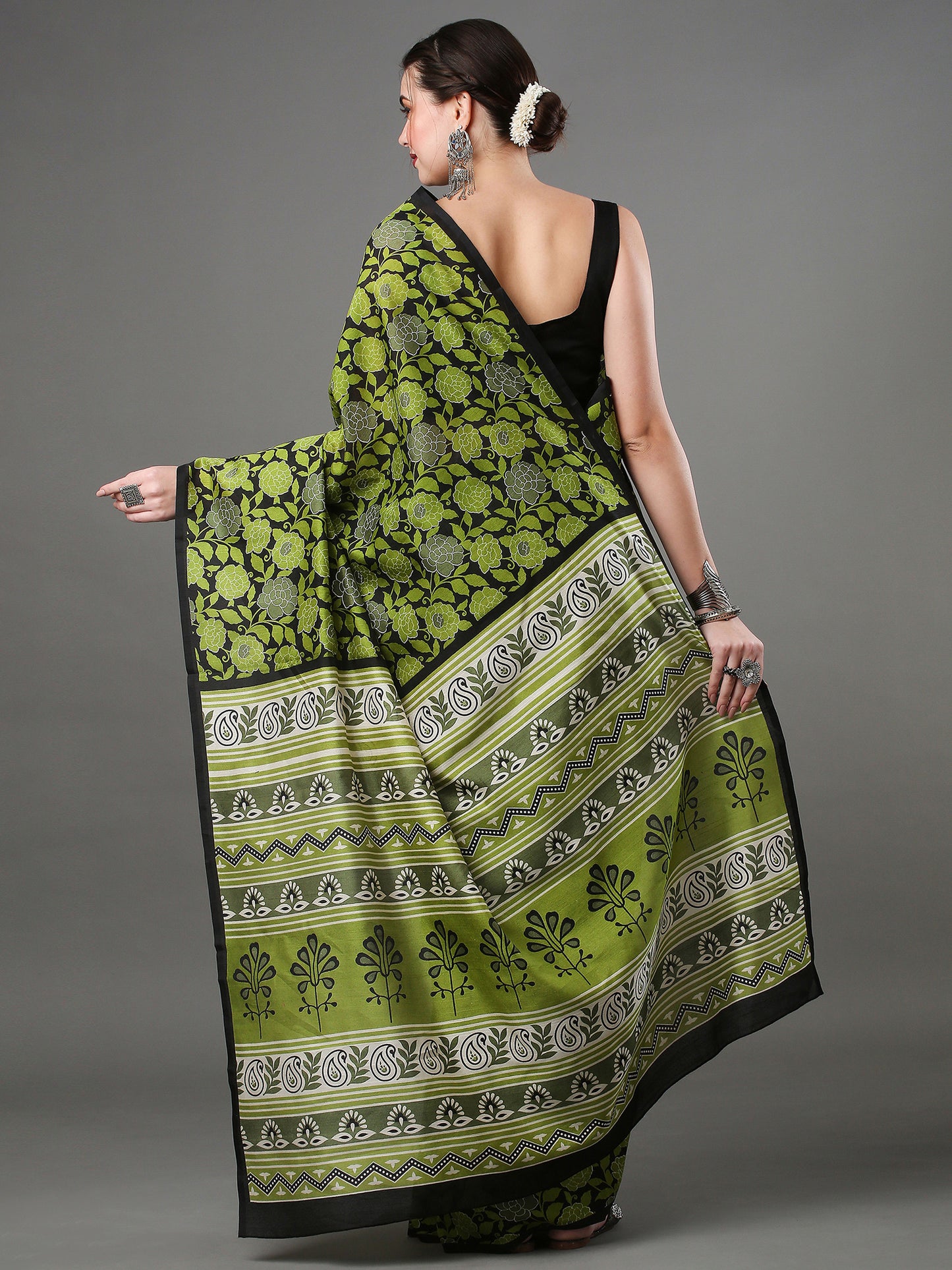 Women's Bhagalpuri Silk Green Printed Designer Saree With Blouse Piece