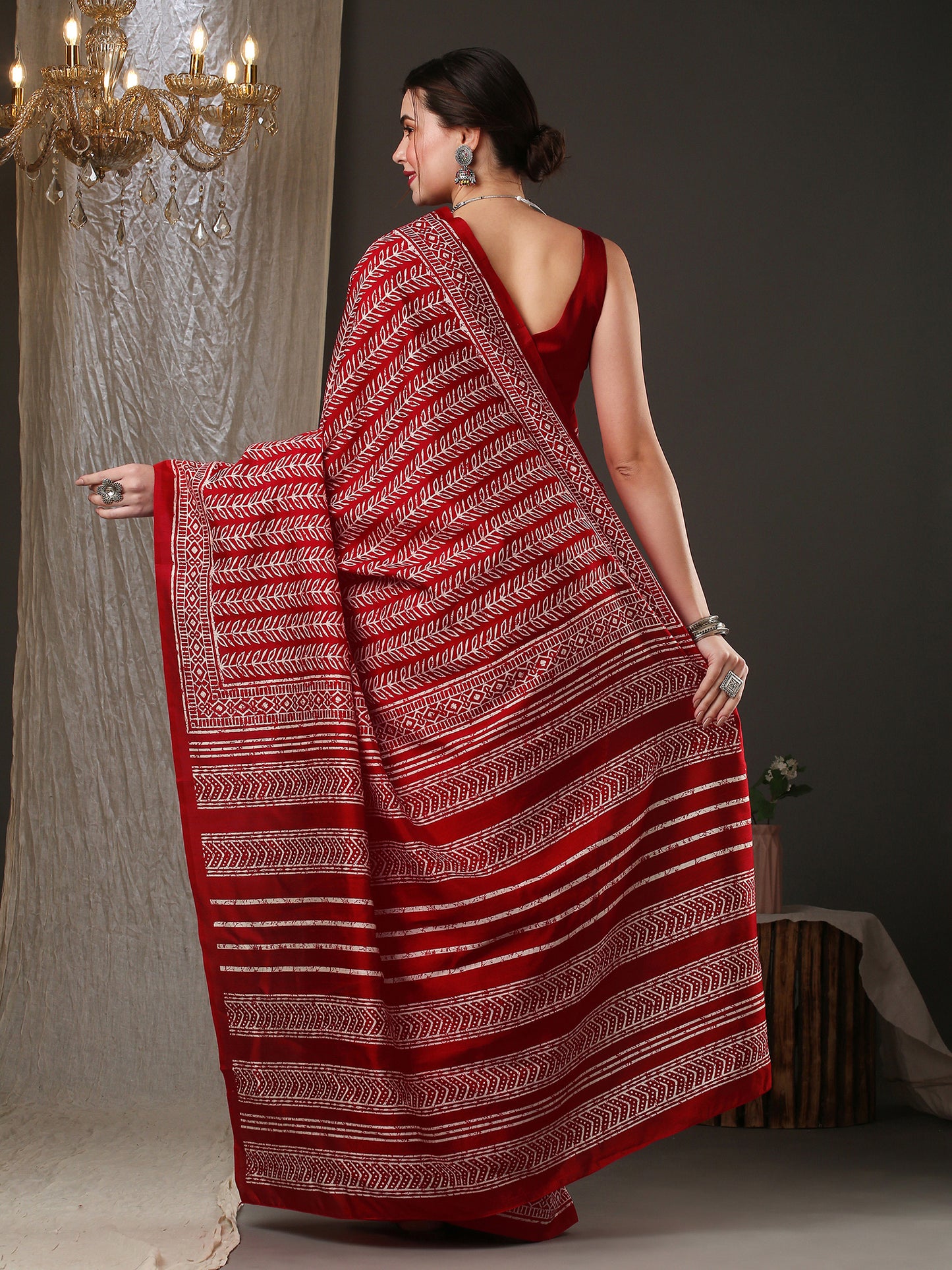 Women's Bhagalpuri Silk Red Printed Designer Saree With Blouse Piece