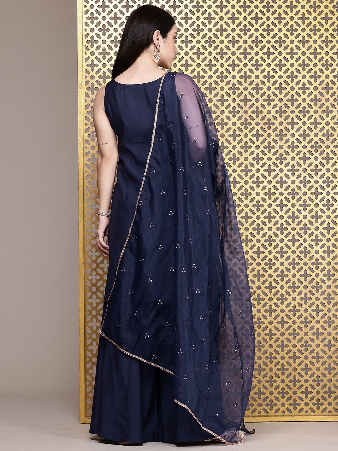 Dhiyona PD Women Embroidered Sequinned Jashn Kurta With Palazzos & Dupatta