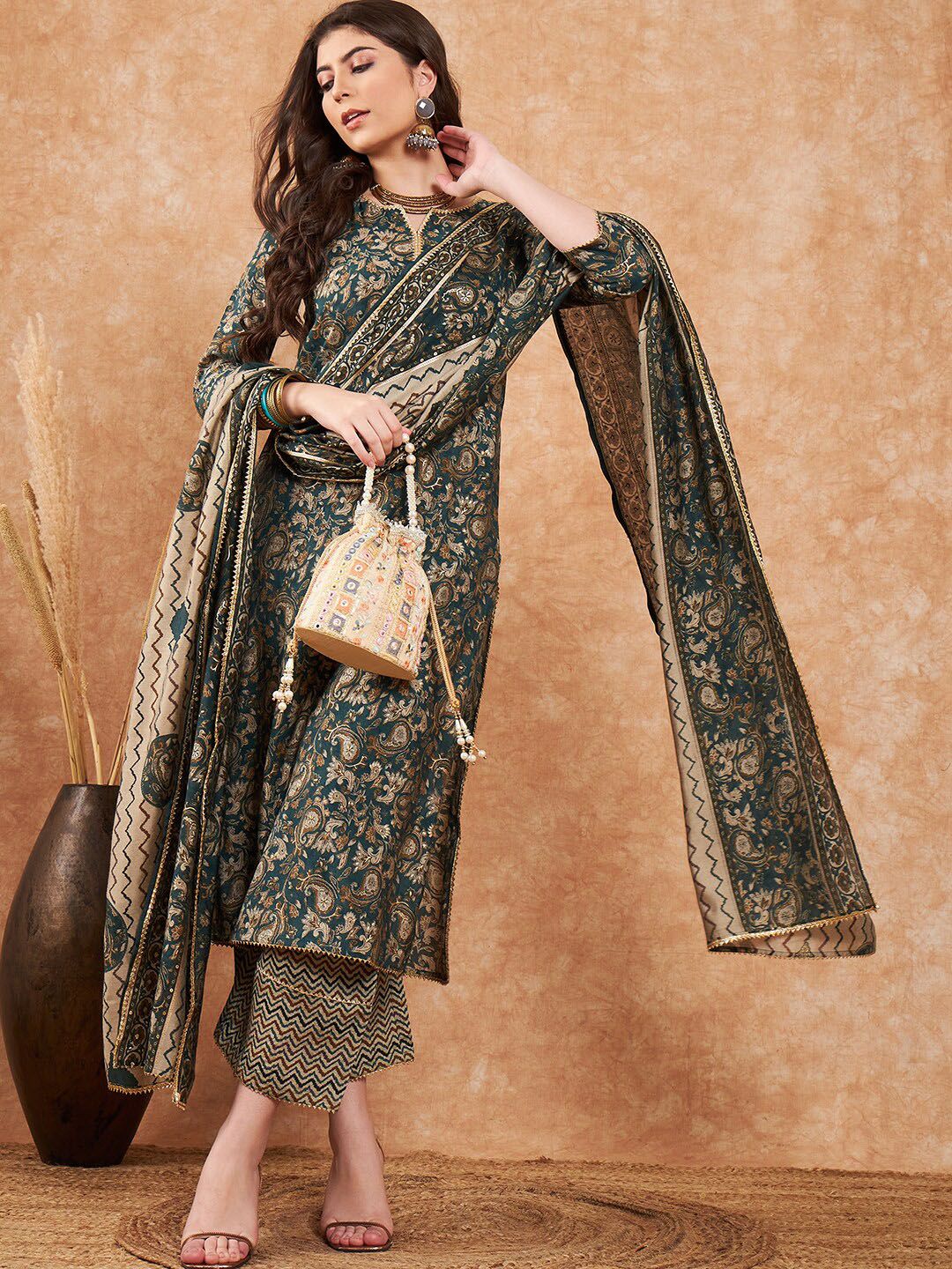 Dhiyona SN Women's Ethnic Motifs Printed Pure Cotton Kurta With Palazzo & Dupatta