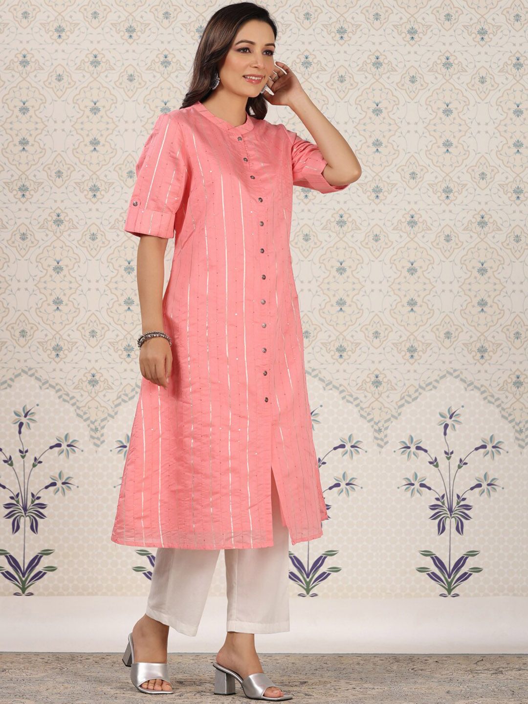Dhiyona OD Striped Gotta Patti Sequinned A-Line Kurta