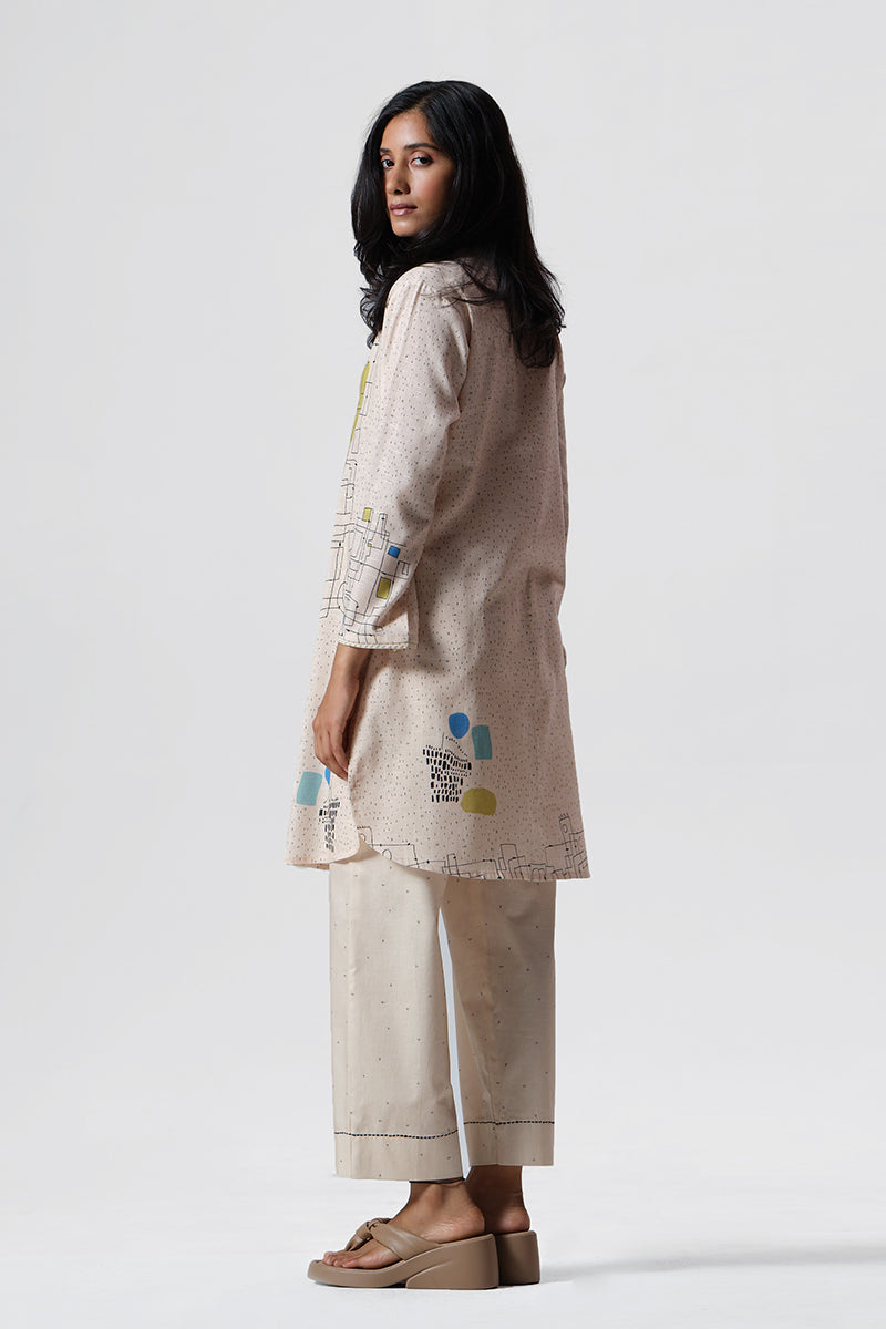 Women's Pearled Ivory Cotton Linen Co-ord Set
