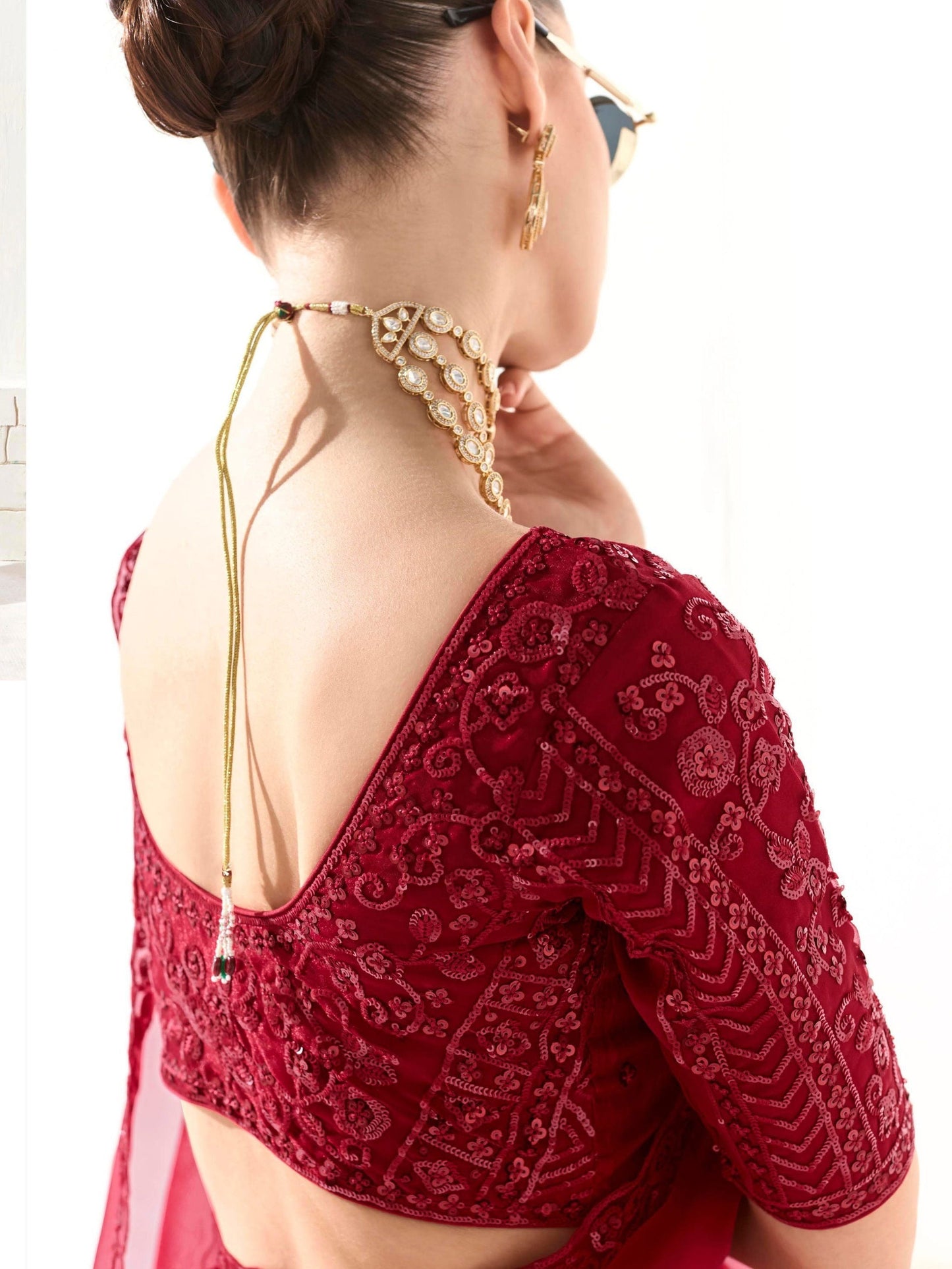 Dhiyona KM Women Red Silk Saree With Matching Blouse