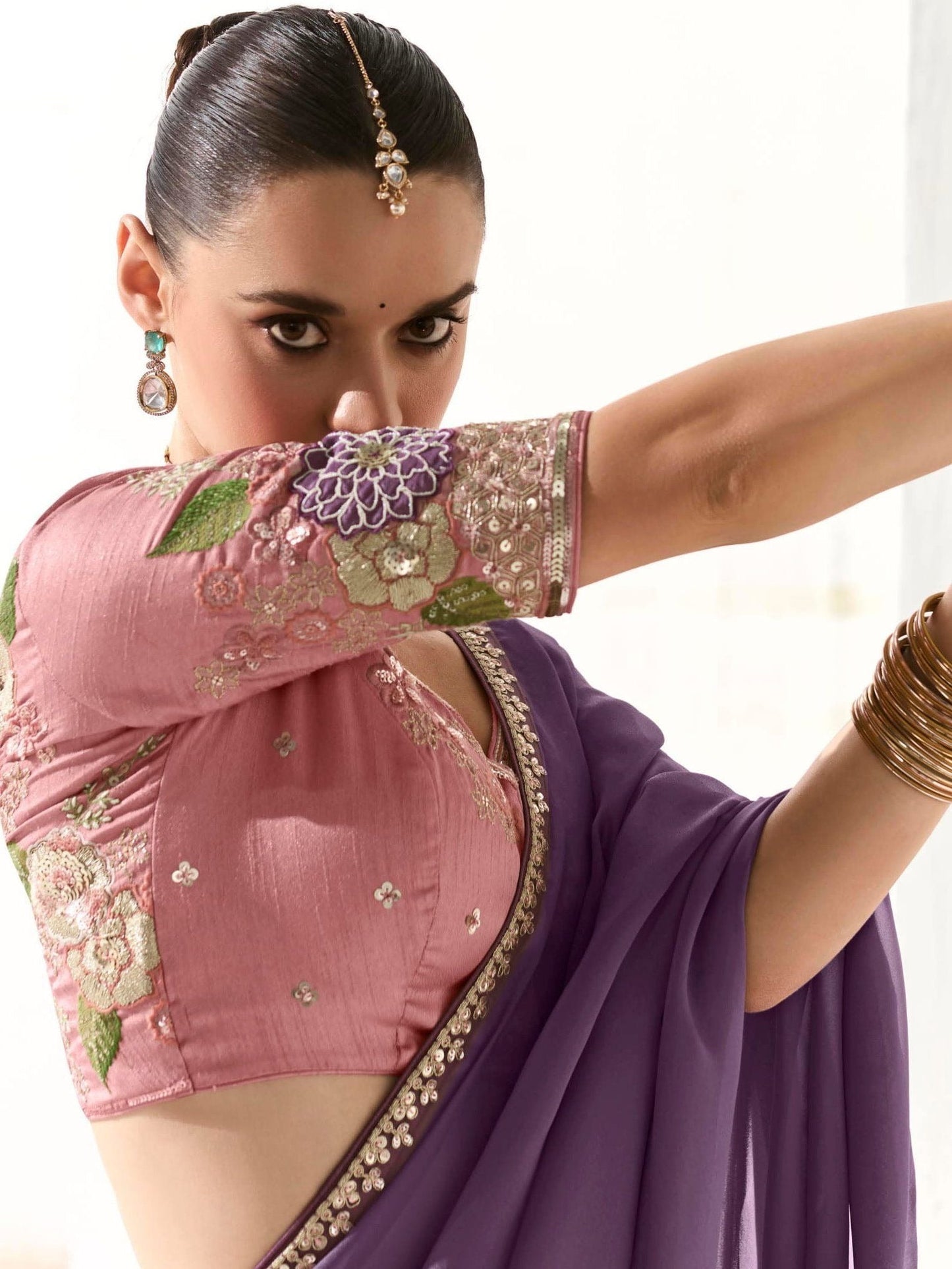 Dhiyona KM Women Royal Purple Silk Saree With Light Lavender Blouse “ A Symphony Of Shades