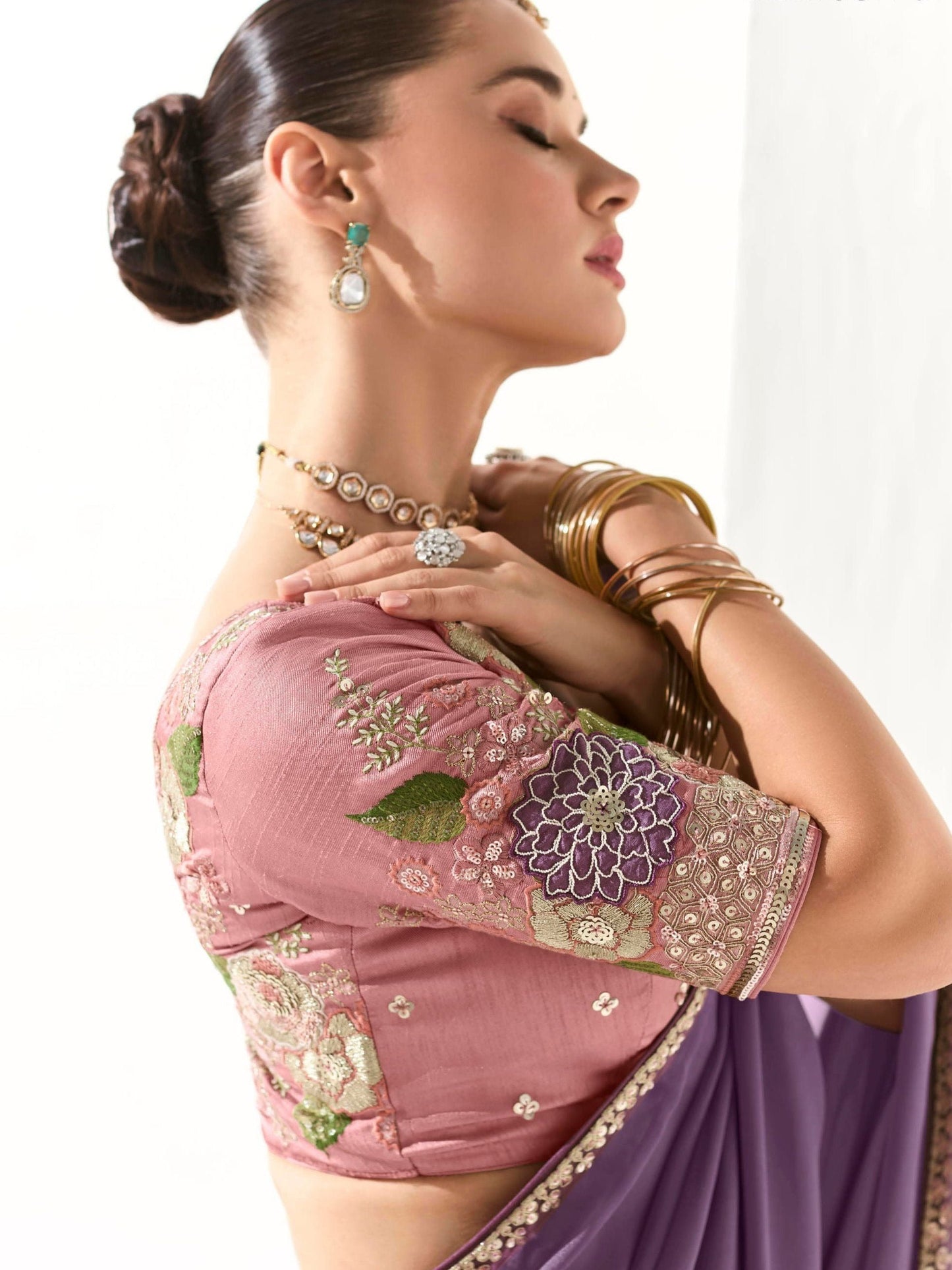 Dhiyona KM Women Royal Purple Silk Saree With Light Lavender Blouse “ A Symphony Of Shades
