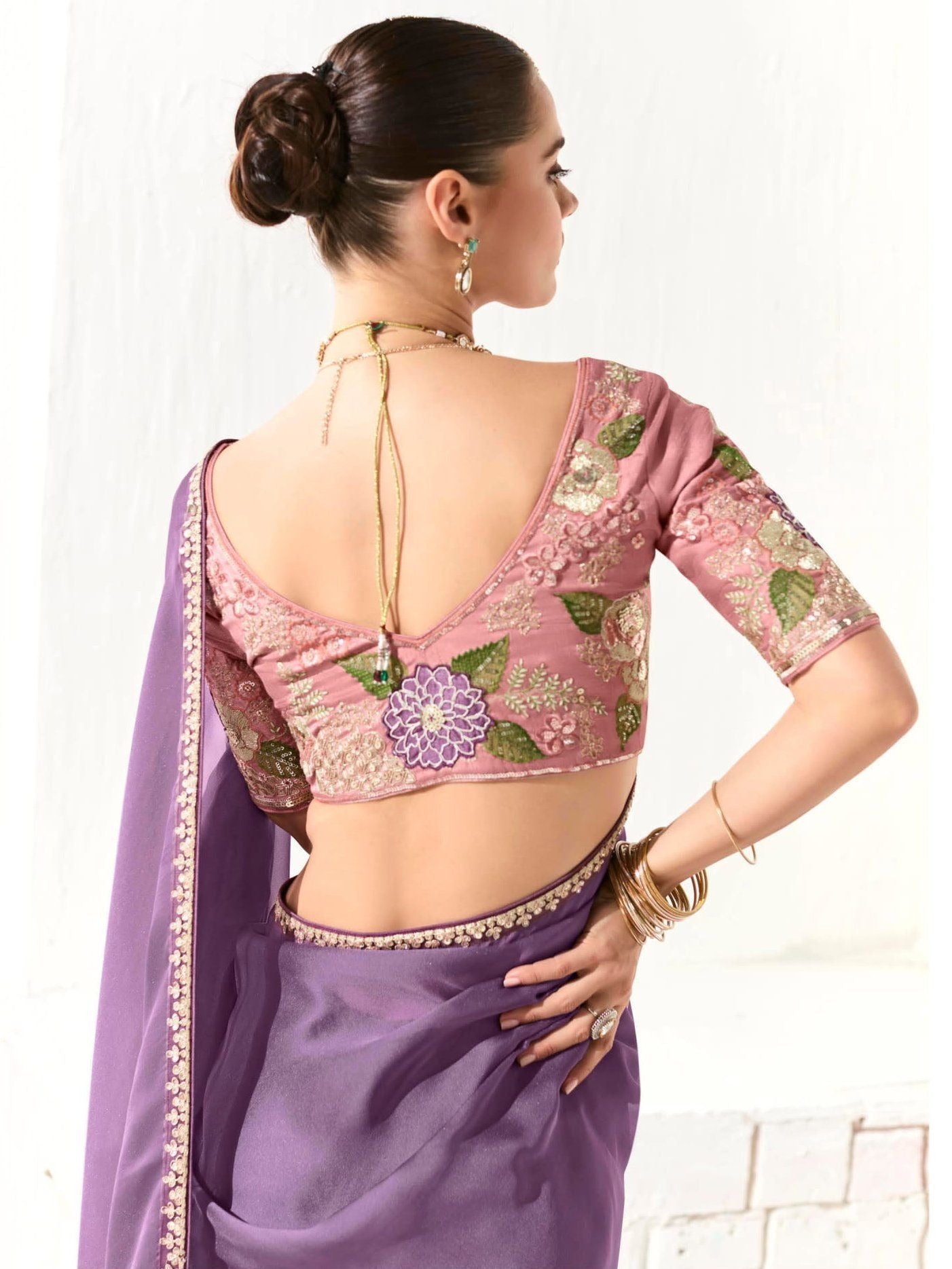 Dhiyona KM Women Royal Purple Silk Saree With Light Lavender Blouse “ A Symphony Of Shades
