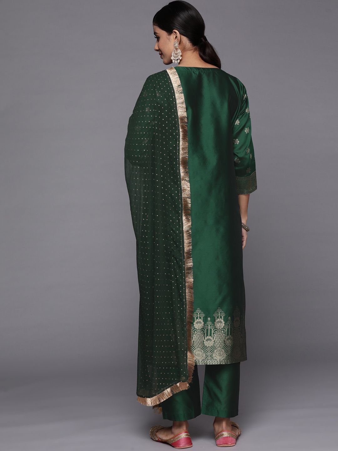 Dhiyona VA Women's Green Kurta with Trousers & With Dupatta